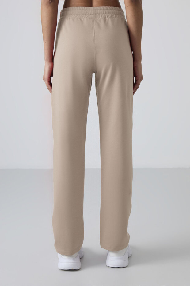 Koyu Bej Yüksek Bel Cepli Rahat Form Klasik Paça Kadın Eşofman Alt - 94584 - 5