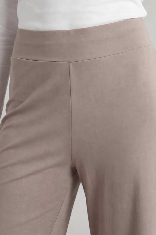 Koyu Bej Comfort Fit Geniş Paça Korsajlı Palazzo Kadın Pantolon - 94681 - 4