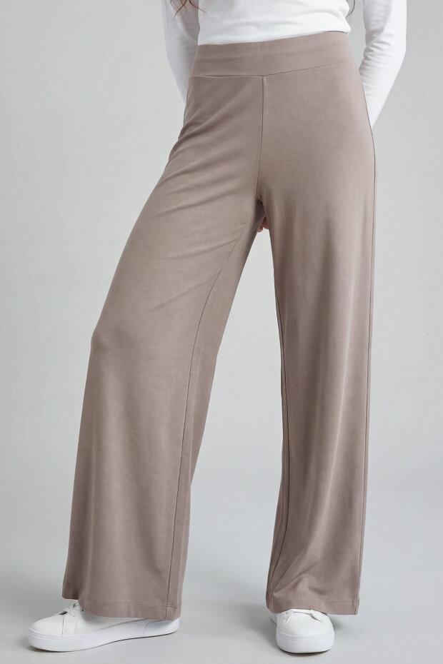 Koyu Bej Comfort Fit Geniş Paça Korsajlı Palazzo Kadın Pantolon - 94681 - 3