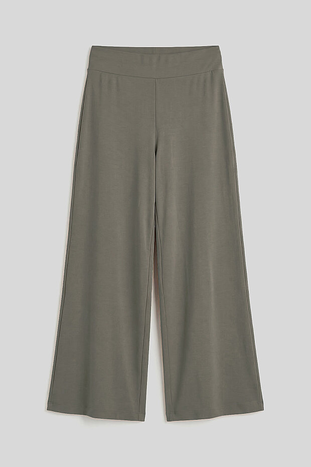 Koyu Bej Comfort Fit Geniş Paça Korsajlı Palazzo Kadın Pantolon - 94681 - 4