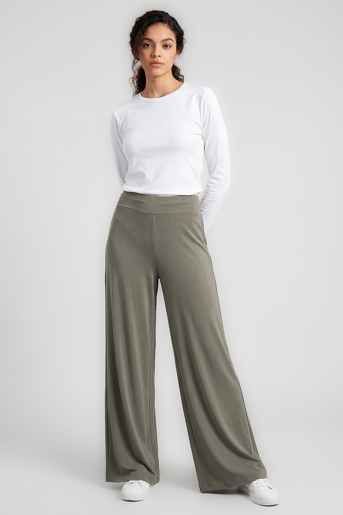 Koyu Bej Comfort Fit Geniş Paça Korsajlı Palazzo Kadın Pantolon - 94681 - TOMMYLIFE