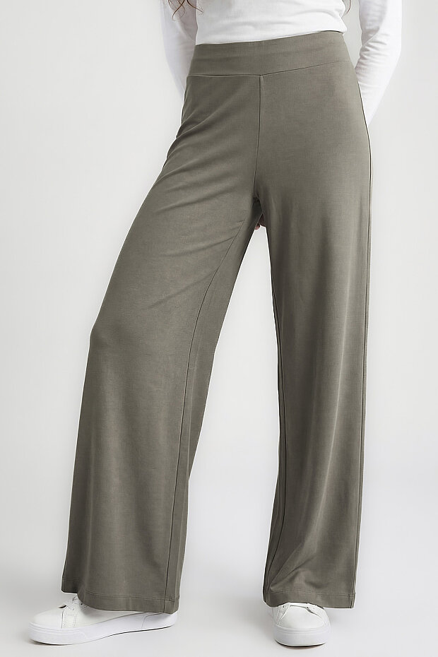 Koyu Bej Comfort Fit Geniş Paça Korsajlı Palazzo Kadın Pantolon - 94681 - 2