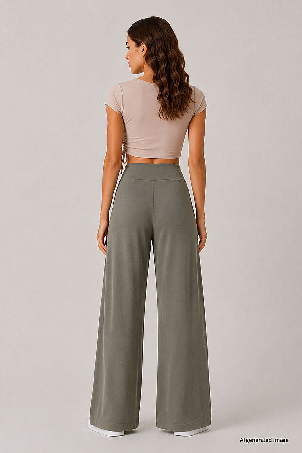 Koyu Bej Comfort Fit Geniş Paça Korsajlı Palazzo Kadın Pantolon - 94681 - 2