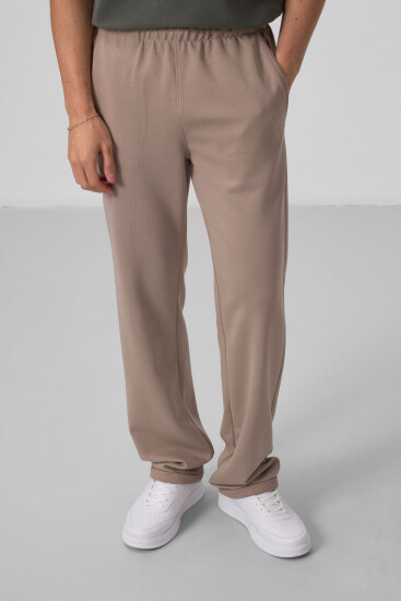 Koyu Bej Yüzeyi Dokulu Rahat Form Palazzo Erkek Pantolon - 82164 - TOMMYLIFE (1)
