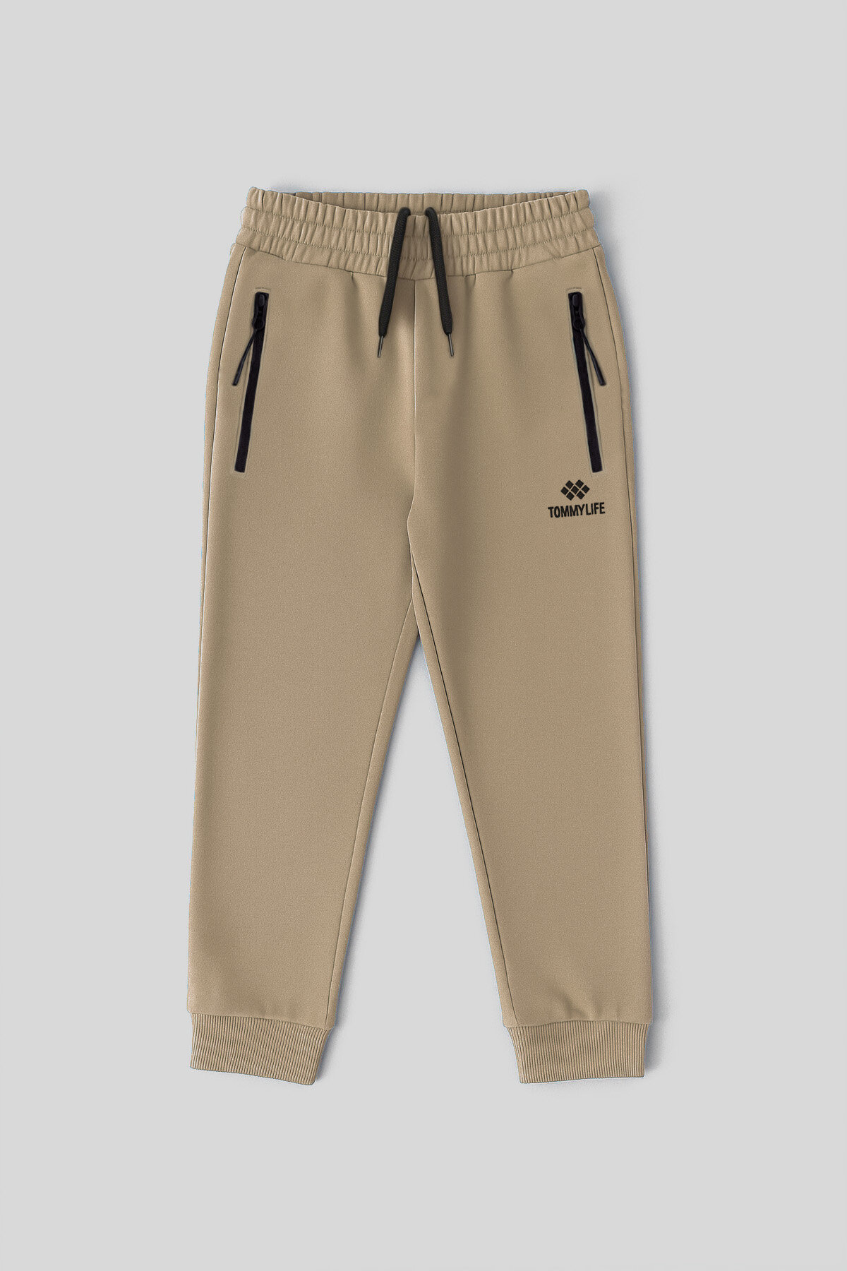 Koyu Bej Fermuarlı Standart Fit İnce Erkek Çocuk Eşofman Alt - 64042 - TOMMYLIFE