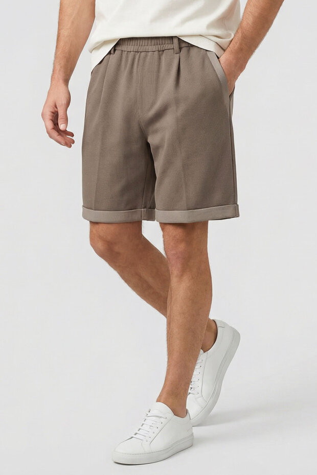 Koyu Bej Oversize Fit Basic Kemer Detaylı Erkek Şort - 81285 - 3