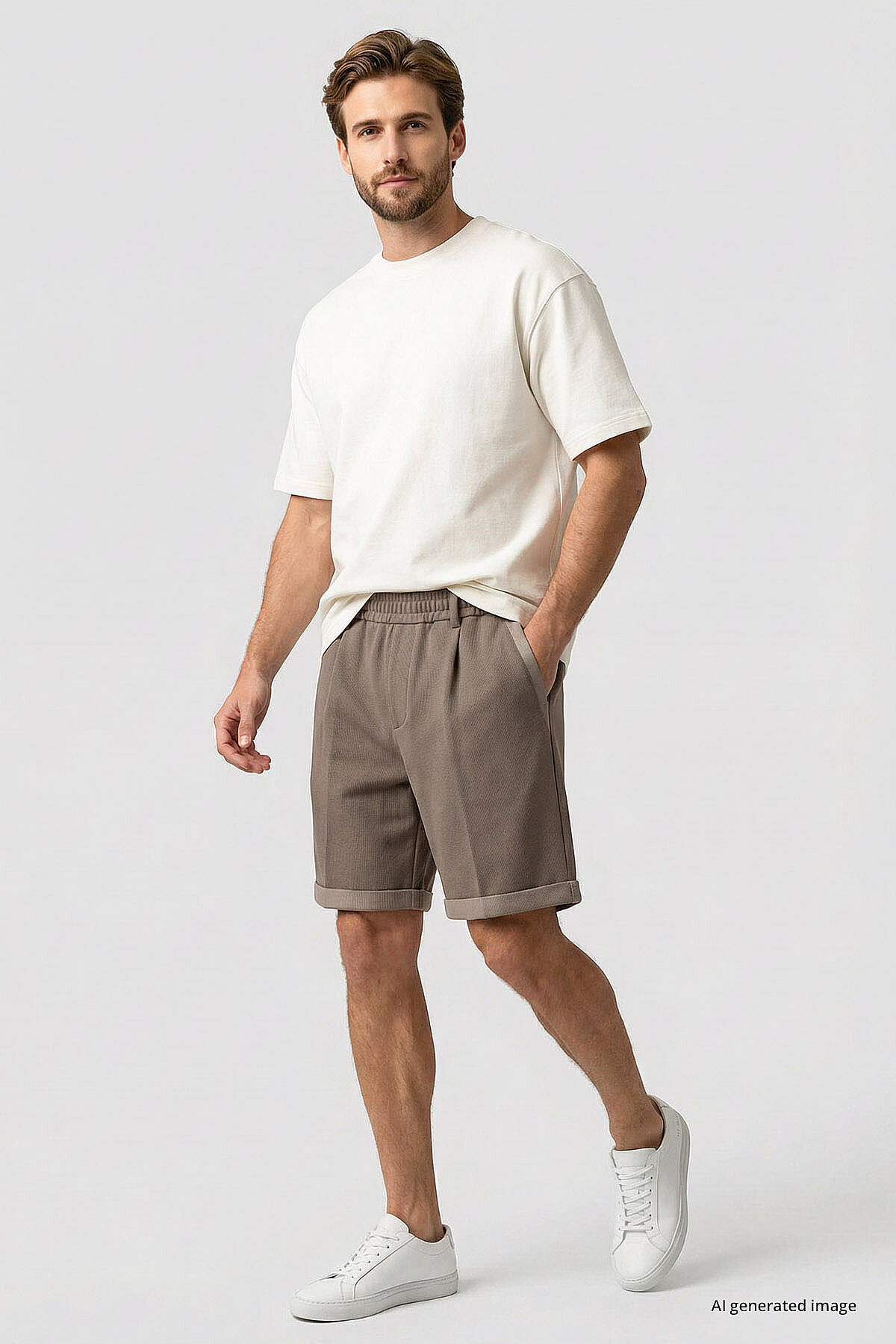 Koyu Bej Oversize Fit Basic Kemer Detaylı Erkek Şort - 81285 - TOMMYLIFE (1)