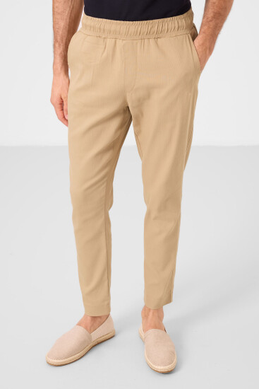 Koyu Bej Standart Fit Dokuma Hafif Esnek Chino Erkek Pantolon - 82177 - Thumbnail