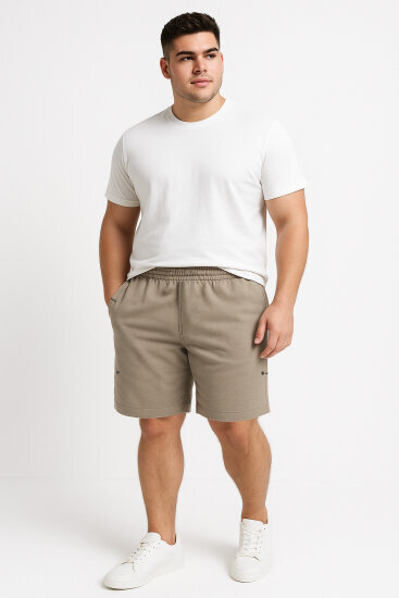 Koyu Bej Rahat Form Bağcıklı Cep Detaylı Battal Büyük Beden Erkek Şort - 81297 - TOMMYLIFE (1)