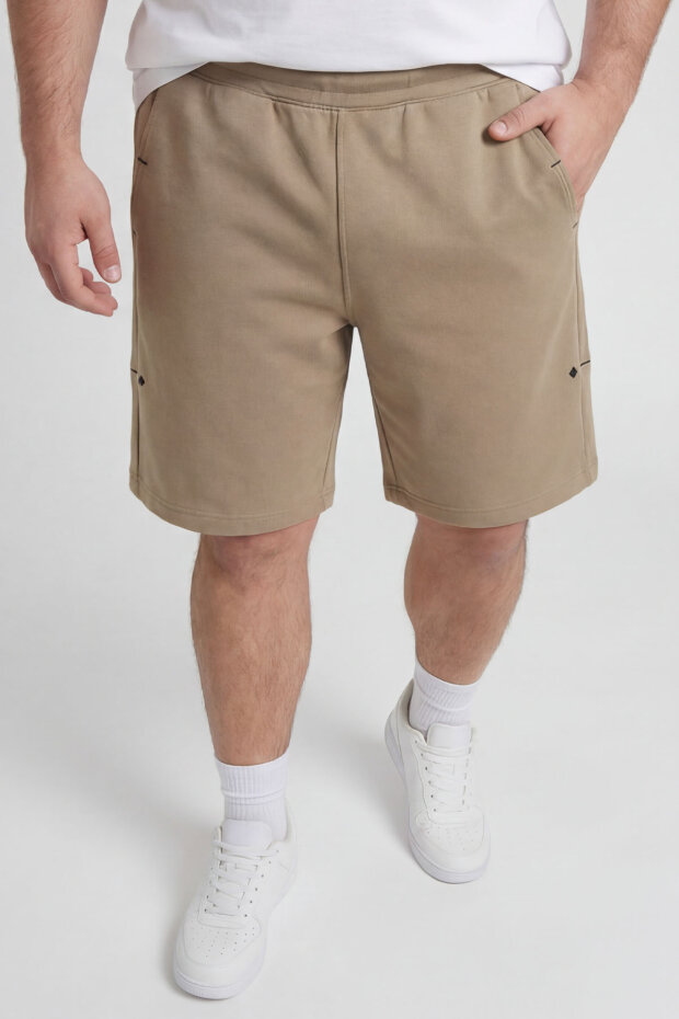 Koyu Bej Rahat Form Bağcıklı Cep Detaylı Battal Büyük Beden Erkek Şort - 81297 - 2