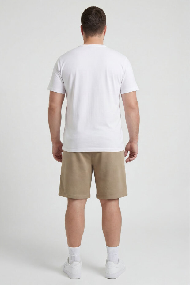 Koyu Bej Rahat Form Bağcıklı Cep Detaylı Battal Büyük Beden Erkek Şort - 81297 - 4