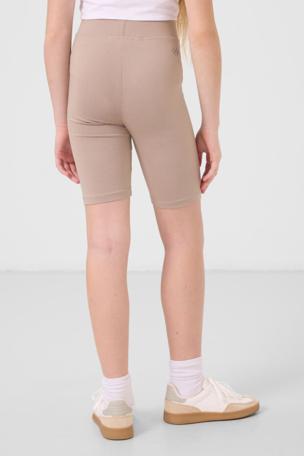 Koyu Bej Pamuklu Kısa Paça Standart Fit Basic Kız Çocuk Tayt - 75188