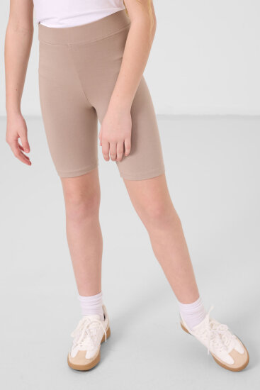 Koyu Bej Pamuklu Kısa Paça Standart Fit Basic Kız Çocuk Tayt - 75188 