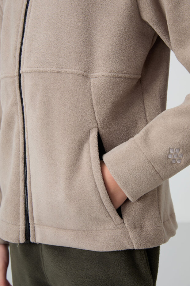 Koyu Bej Kalın Yumuşak Dokulu Standart Fit Nakışlı Polar Kız Çocuk Sweatshirt - 75152 - 3