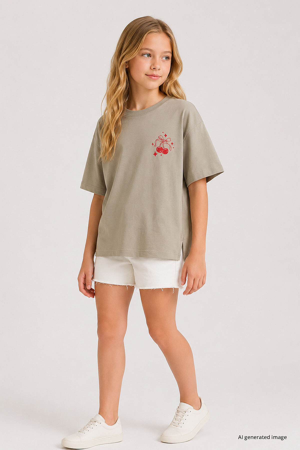 Koyu Bej Oversize Kısa Kollu Baskılı Kız Çocuk T-Shirt - 75176 - TOMMYLIFE