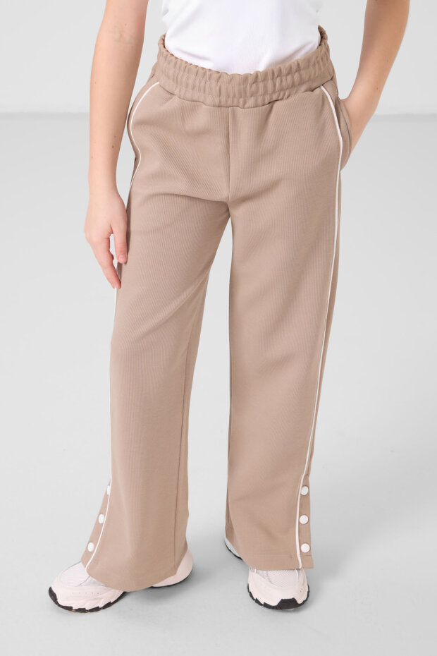 Koyu Bej Geniş Paça Çıt Çıt Detaylı Kız Çocuk Palazzo Pantolon - 75199 - 4