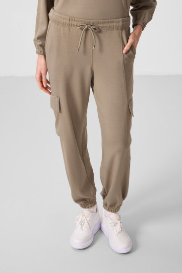 Koyu Bej Yumuşak Dokulu Dik Yaka Gizli Fermuarlı Oversize Kadın Eşofman Takım - 95351 - TOMMYLIFE (1)