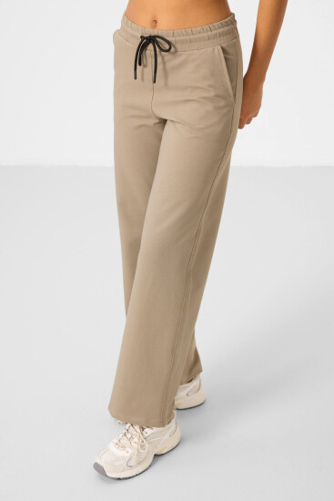 Koyu Bej Dik Yaka Fermuarlı Pamuklu Kadın Eşofman Tunik Takım - 95346 - TOMMYLIFE (1)