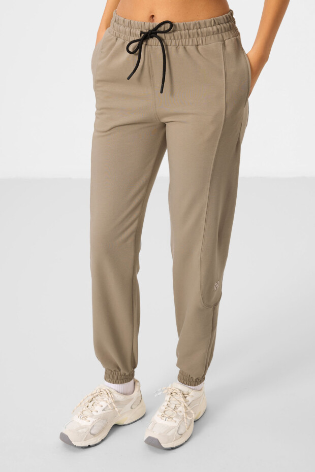 Koyu Bej O Yaka Basic Oversize Kadın Eşofman Tunik Takım - 95347 - 5