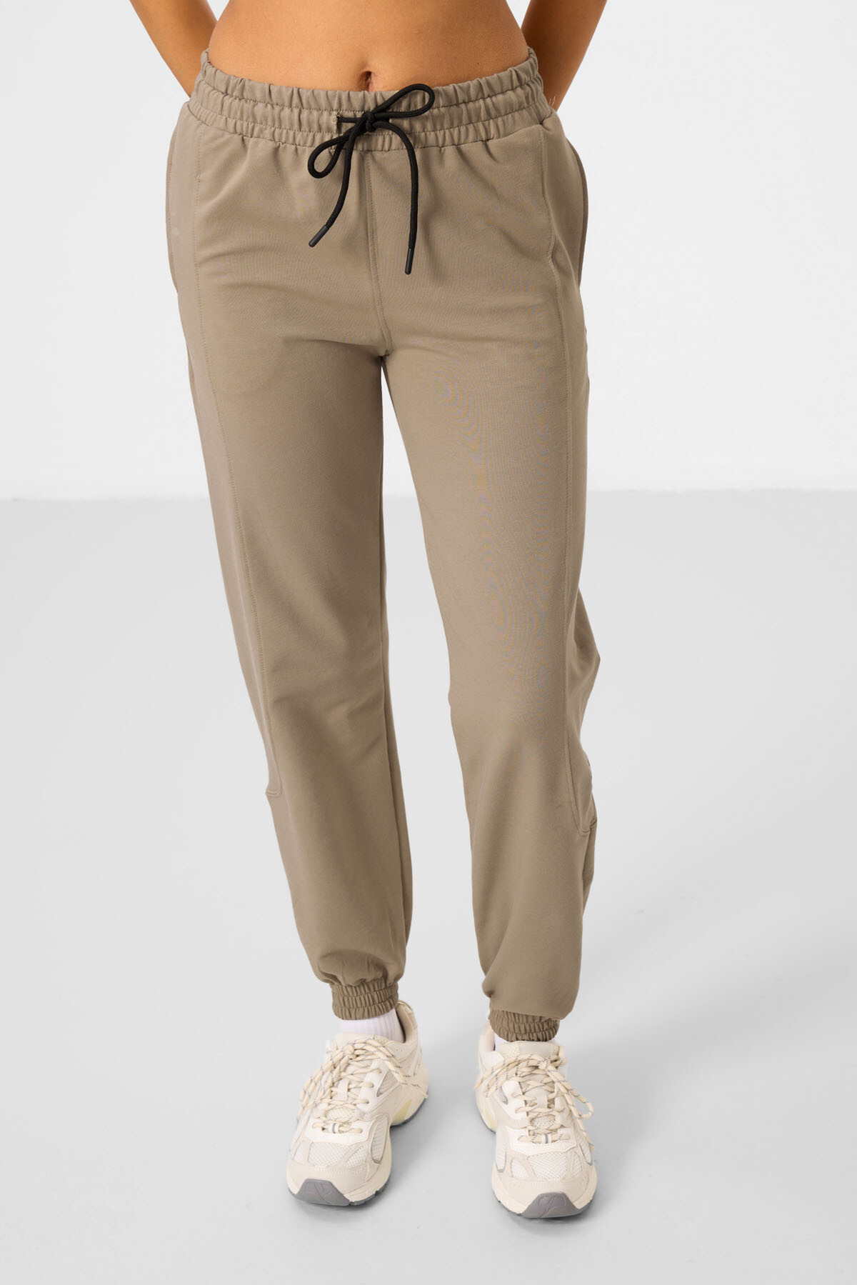 Koyu Bej O Yaka Basic Oversize Kadın Eşofman Tunik Takım - 95347 - TOMMYLIFE (1)