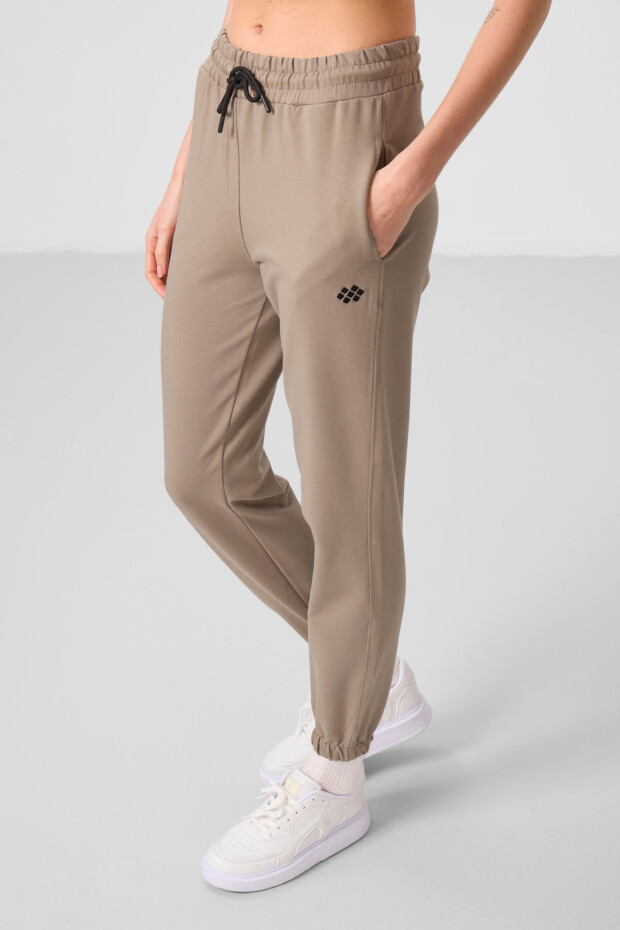 Koyu Bej Dik Yaka Fermuarlı Rahat Form Kadın Eşofman Tunik Takım - 95345 - 7