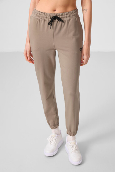 Koyu Bej Dik Yaka Fermuarlı Rahat Form Kadın Eşofman Tunik Takım - 95345 - TOMMYLIFE (1)