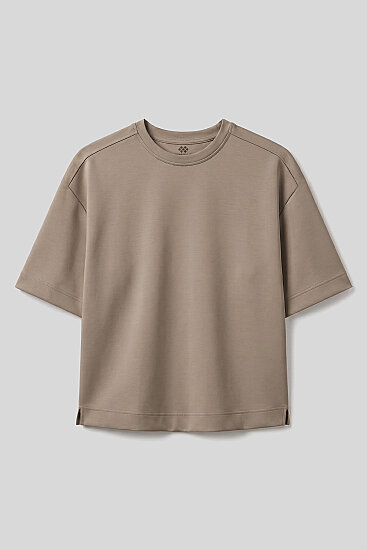 Koyu Bej O Yaka Oversize Kısa Kollu Kadın T-Shirt - 97316 