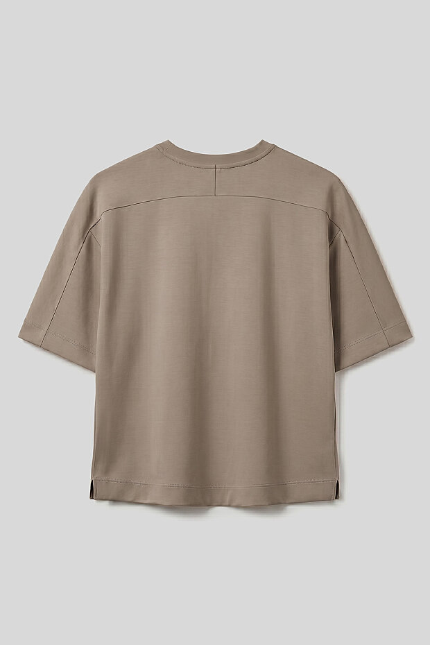 Koyu Bej O Yaka Oversize Kısa Kollu Kadın T-Shirt - 97316 - 2
