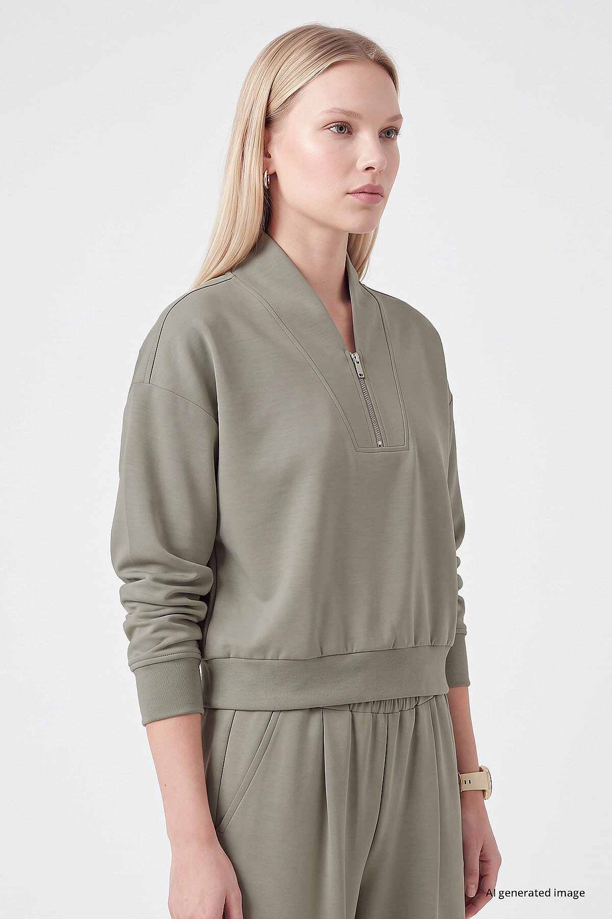 Koyu Bej Standart Kalıp Crop Geniş Paça Kadın Eşofman Takım - 95359 - TOMMYLIFE (1)