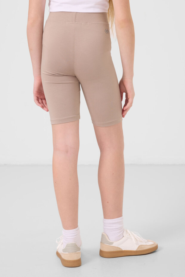Koyu Bej Pamuklu Kısa Paça Standart Fit Basic Kız Çocuk Tayt - 75188 - 5