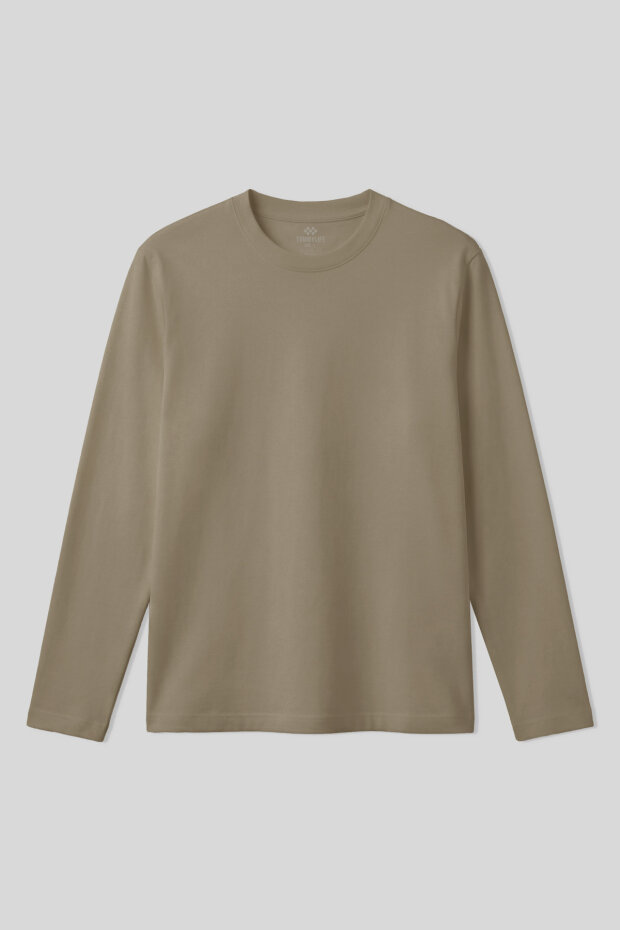 Koyu Bej Standart Fit Basic O Yaka Uzun Kollu İnce Erkek T-Shirt - 87997 - 2
