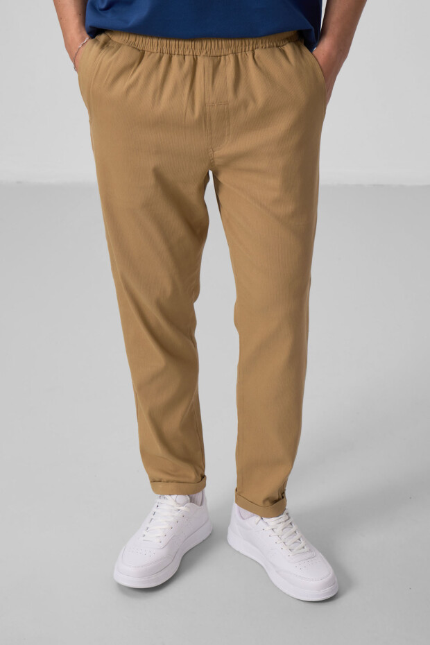 Koyu Bej Standart Fit Dokuma Hafif Esnek Chino Erkek Pantolon - 82175 - 2