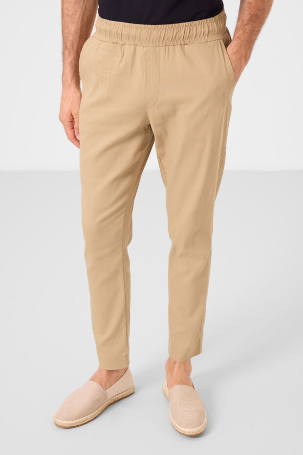 Koyu Bej Standart Fit Dokuma Hafif Esnek Chino Erkek Pantolon - 82177 - 2