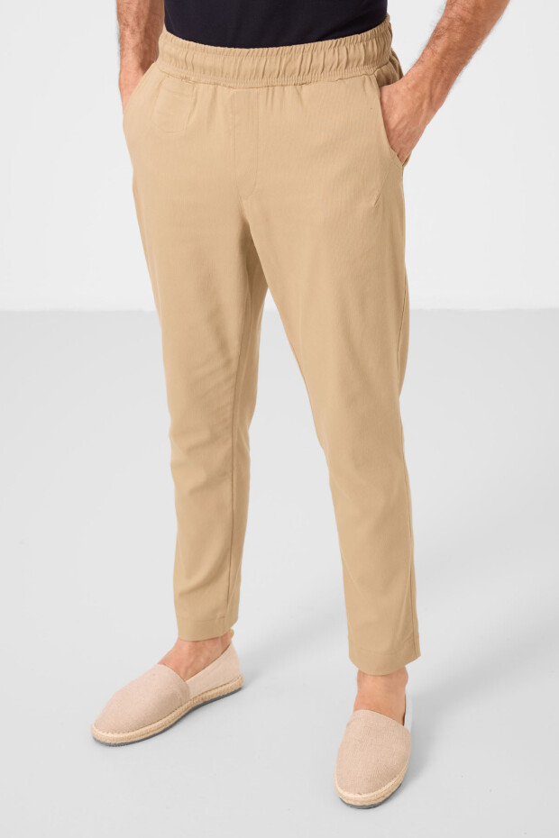 Koyu Bej Standart Fit Dokuma Hafif Esnek Chino Erkek Pantolon - 82177 - 3