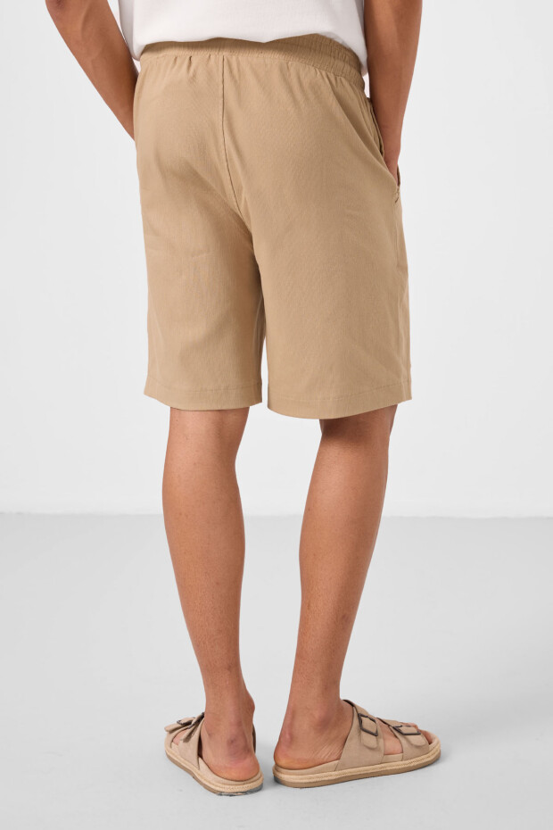 Koyu Bej Standart Fit Dokuma Hafif Esnek Chino Erkek Şort - 81289 - 7