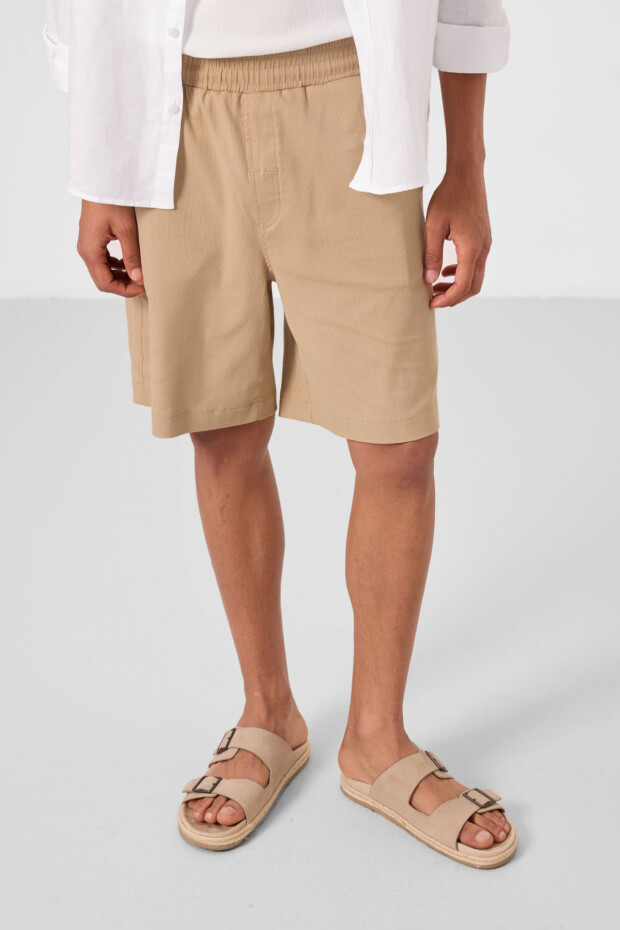 Koyu Bej Standart Fit Dokuma Hafif Esnek Chino Erkek Şort - 81289 - 2