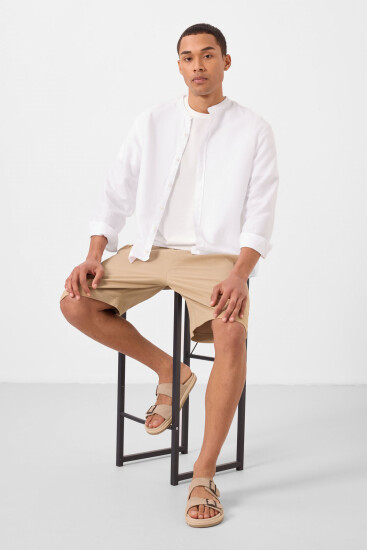 Koyu Bej Standart Fit Dokuma Hafif Esnek Chino Erkek Şort - 81289 