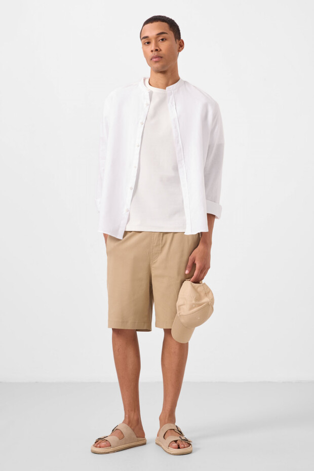 Koyu Bej Standart Fit Dokuma Hafif Esnek Chino Erkek Şort - 81289 - 3