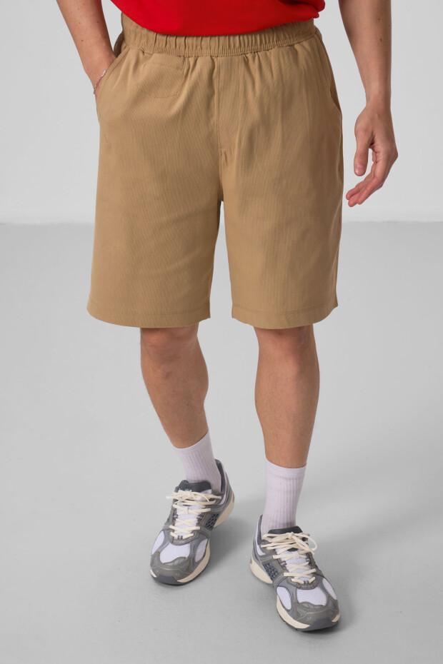 Koyu Bej Standart Fit Dokuma Hafif Esnek Chino Erkek Şort - 81290 - 3