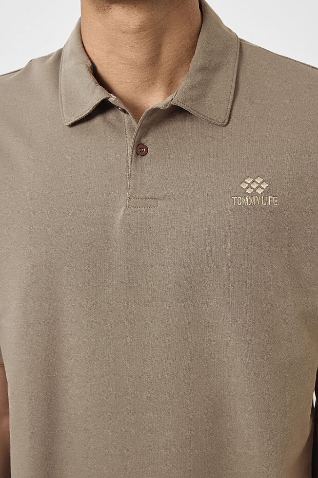 Koyu Bej Standart Kalıp Basic Polo Yaka Erkek T-Shirt - 87748 - 4