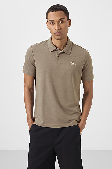 Koyu Bej Standart Kalıp Basic Polo Yaka Erkek T-Shirt - 87748 