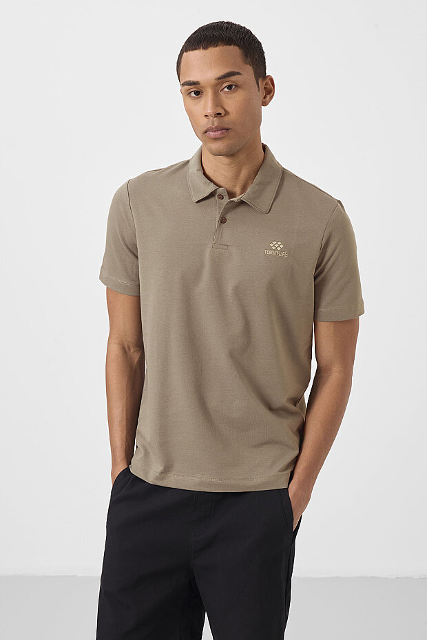 Koyu Bej Standart Kalıp Basic Polo Yaka Erkek T-Shirt - 87748 - 5