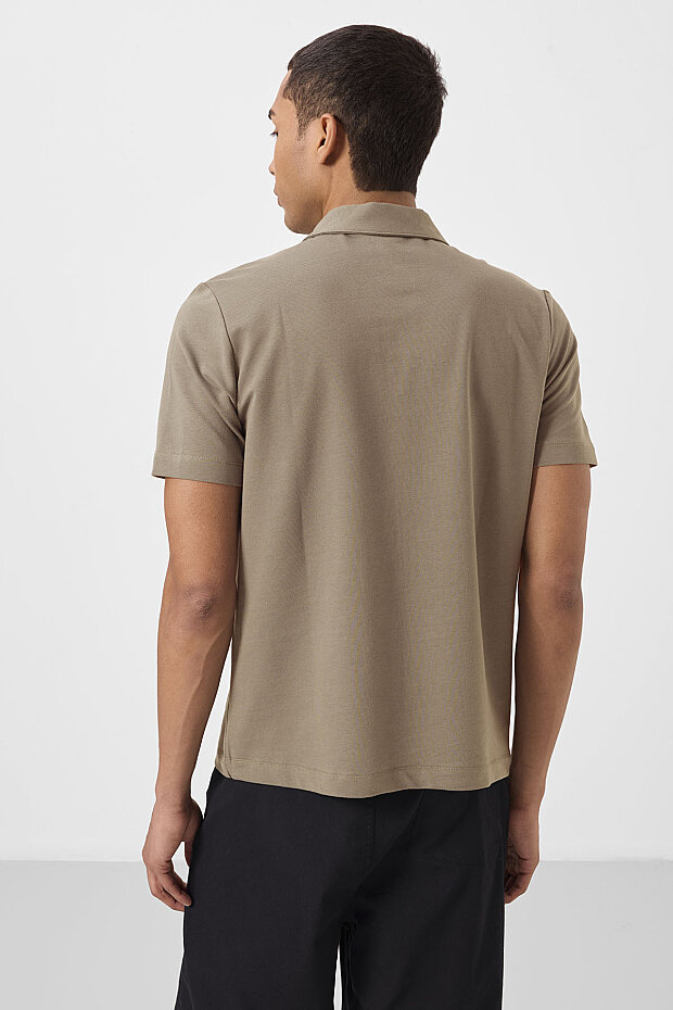 Koyu Bej Standart Kalıp Basic Polo Yaka Erkek T-Shirt - 87748 - 6