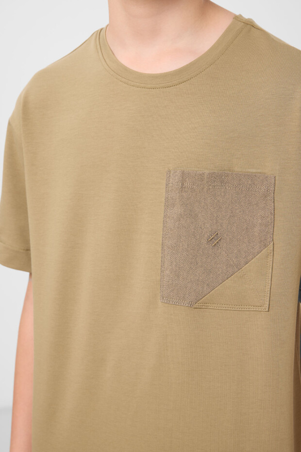 Koyu Bej-Camel Pamuklu Oversize Fit Dokuma Hafif Esnek Chino Erkek Çocuk Şort Takım - 11278 - 5