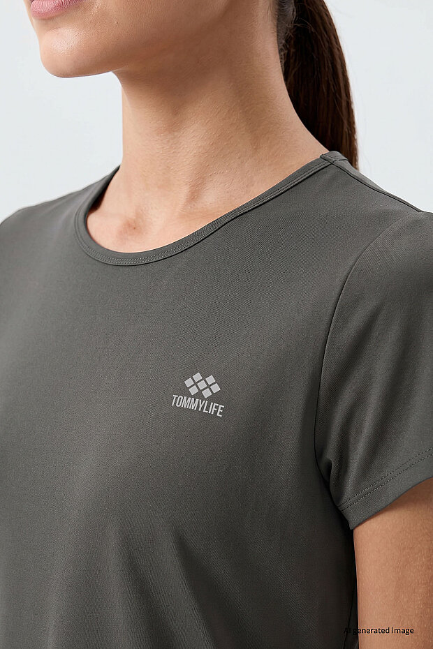 Koyu Gri Basic Kısa Kol Standart Kalıp O Yaka Kadın T-Shirt - 97144 - 3