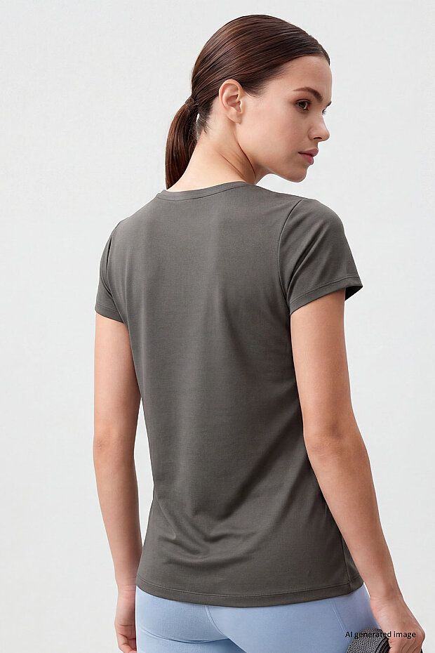 Koyu Gri Basic Kısa Kol Standart Kalıp O Yaka Kadın T-Shirt - 97144 - 5