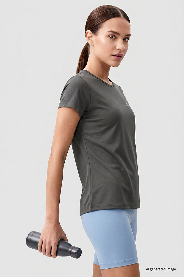 Koyu Gri Basic Kısa Kol Standart Kalıp O Yaka Kadın T-Shirt - 97144 - 4