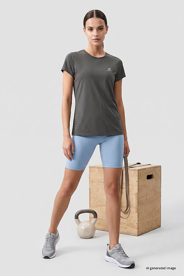 Koyu Gri Basic Kısa Kol Standart Kalıp O Yaka Kadın T-Shirt - 97144 - 2