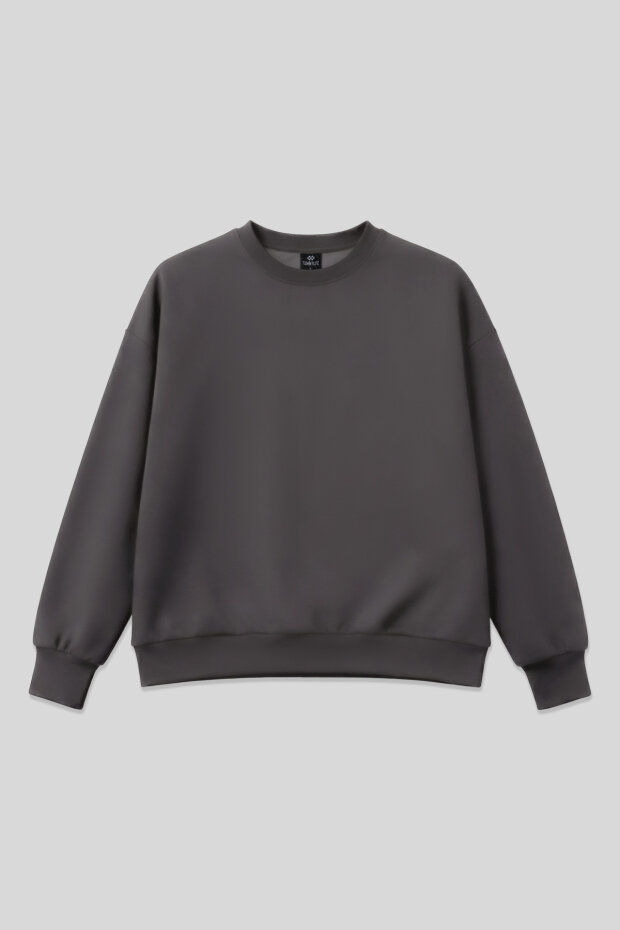 Koyu Gri Basic O Yaka Oversize Kadın Sweatshirt - 97053 - 2