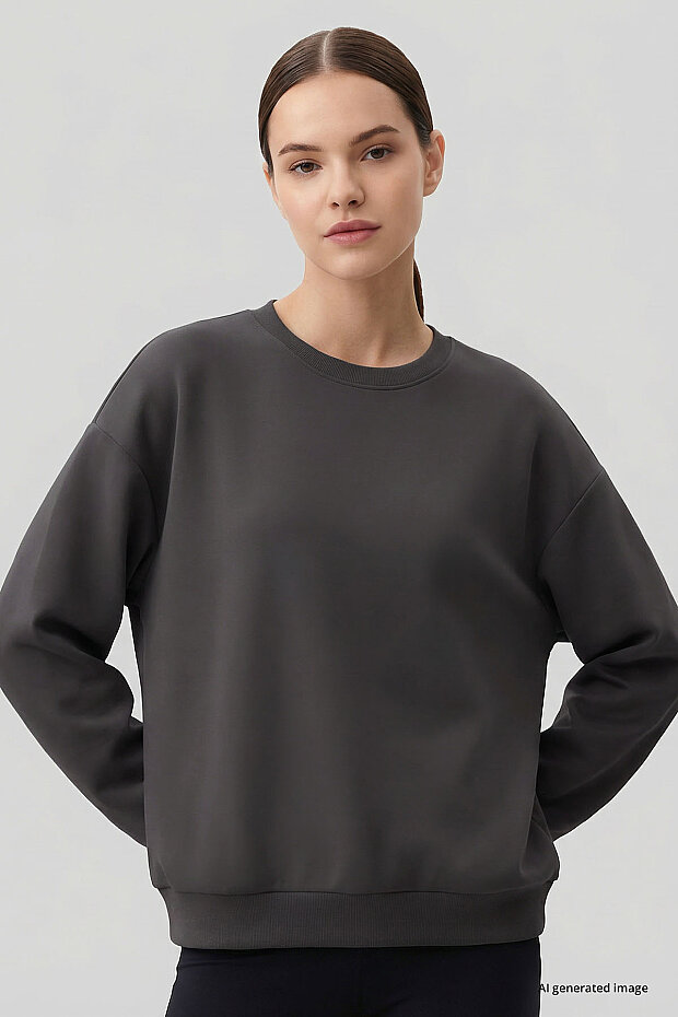 Koyu Gri Basic O Yaka Oversize Kadın Sweatshirt - 97053 - 3